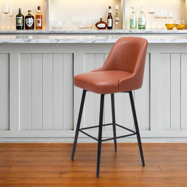 Homeroots 30" Brown And Black Faux Leather And Steel Bar Height Swivel Bar Chair   555712