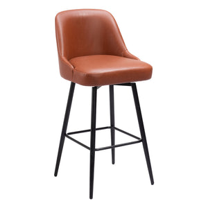 Homeroots 30" Brown And Black Faux Leather And Steel Bar Height Swivel Bar Chair   555712
