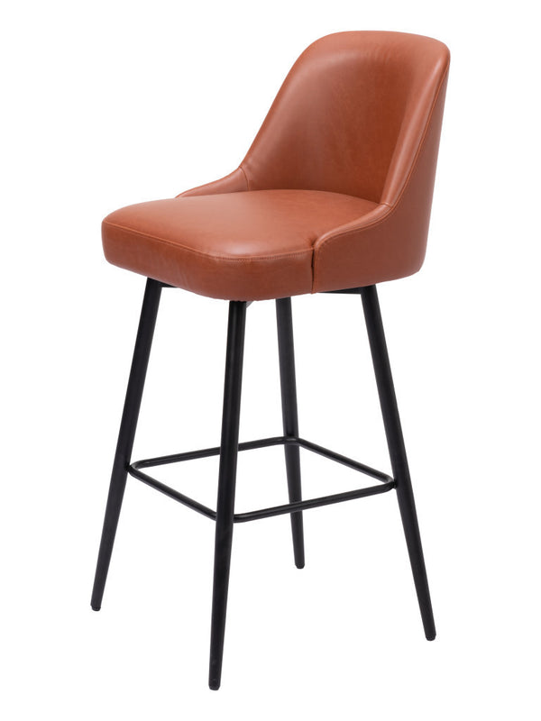 Homeroots 30" Brown And Black Faux Leather And Steel Bar Height Swivel Bar Chair   555712