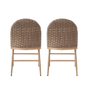 English Elm Farmhouse Armless Dining Chairs Set of 2 Woven Rattan Back Iron Frame Cushioned N762P329084D
