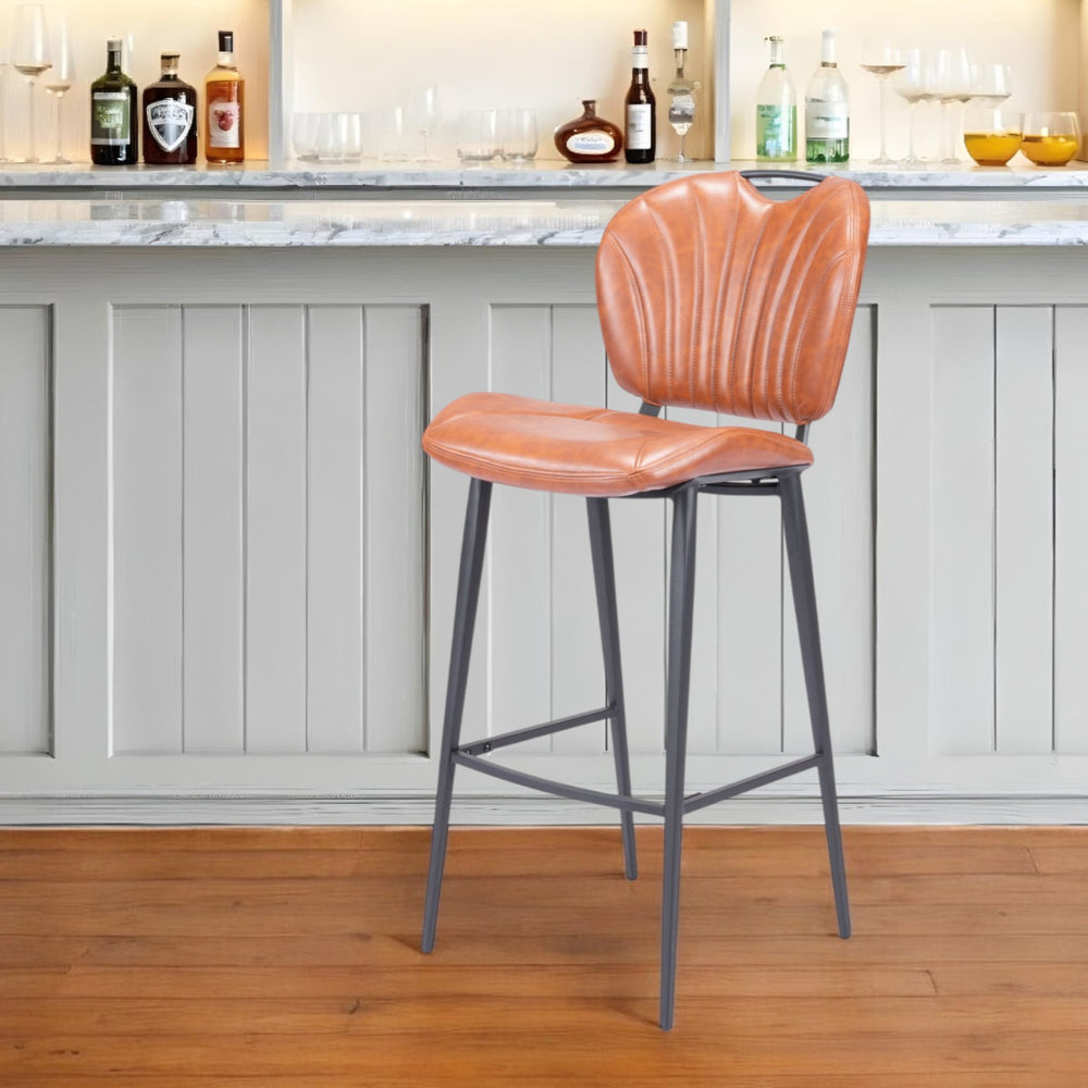 Homeroots 30" Brown And Black Faux Leather And Steel Low Back Bar Height Bar Chair   555714