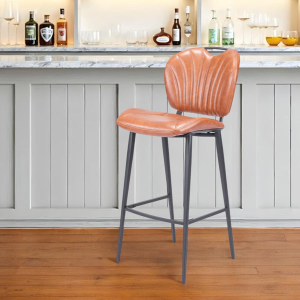 Homeroots 30" Brown And Black Faux Leather And Steel Low Back Bar Height Bar Chair   555714