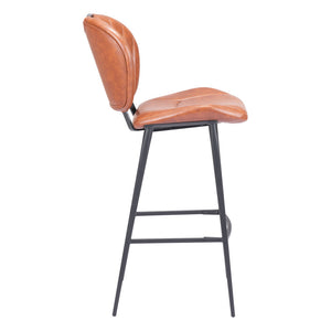 Homeroots 30" Brown And Black Faux Leather And Steel Low Back Bar Height Bar Chair   555714