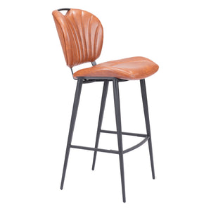 Homeroots 30" Brown And Black Faux Leather And Steel Low Back Bar Height Bar Chair   555714