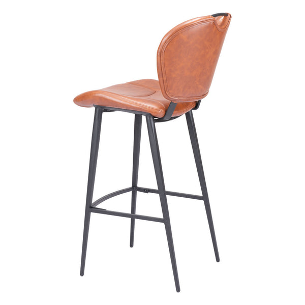 Homeroots 30" Brown And Black Faux Leather And Steel Low Back Bar Height Bar Chair   555714