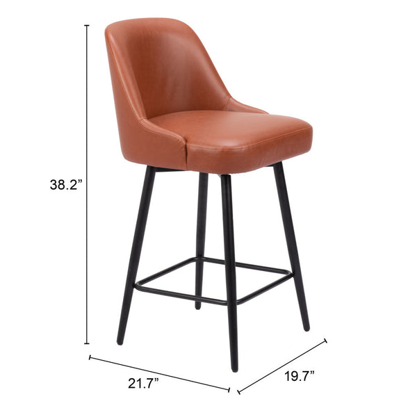 Homeroots 26" Brown And Black Faux Leather And Steel Counter Height Swivel Bar Chair   555715