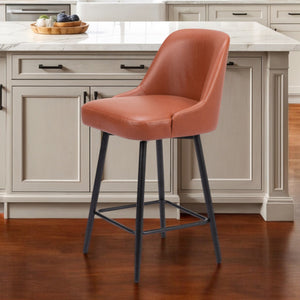 Homeroots 26" Brown And Black Faux Leather And Steel Counter Height Swivel Bar Chair   555715