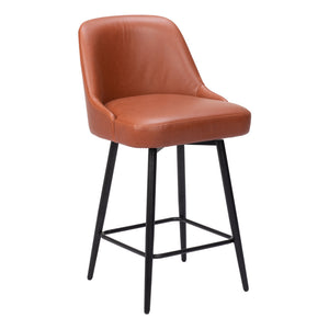 Homeroots 26" Brown And Black Faux Leather And Steel Counter Height Swivel Bar Chair   555715