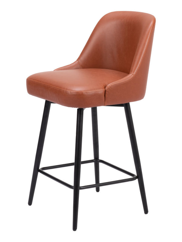 Homeroots 26" Brown And Black Faux Leather And Steel Counter Height Swivel Bar Chair   555715