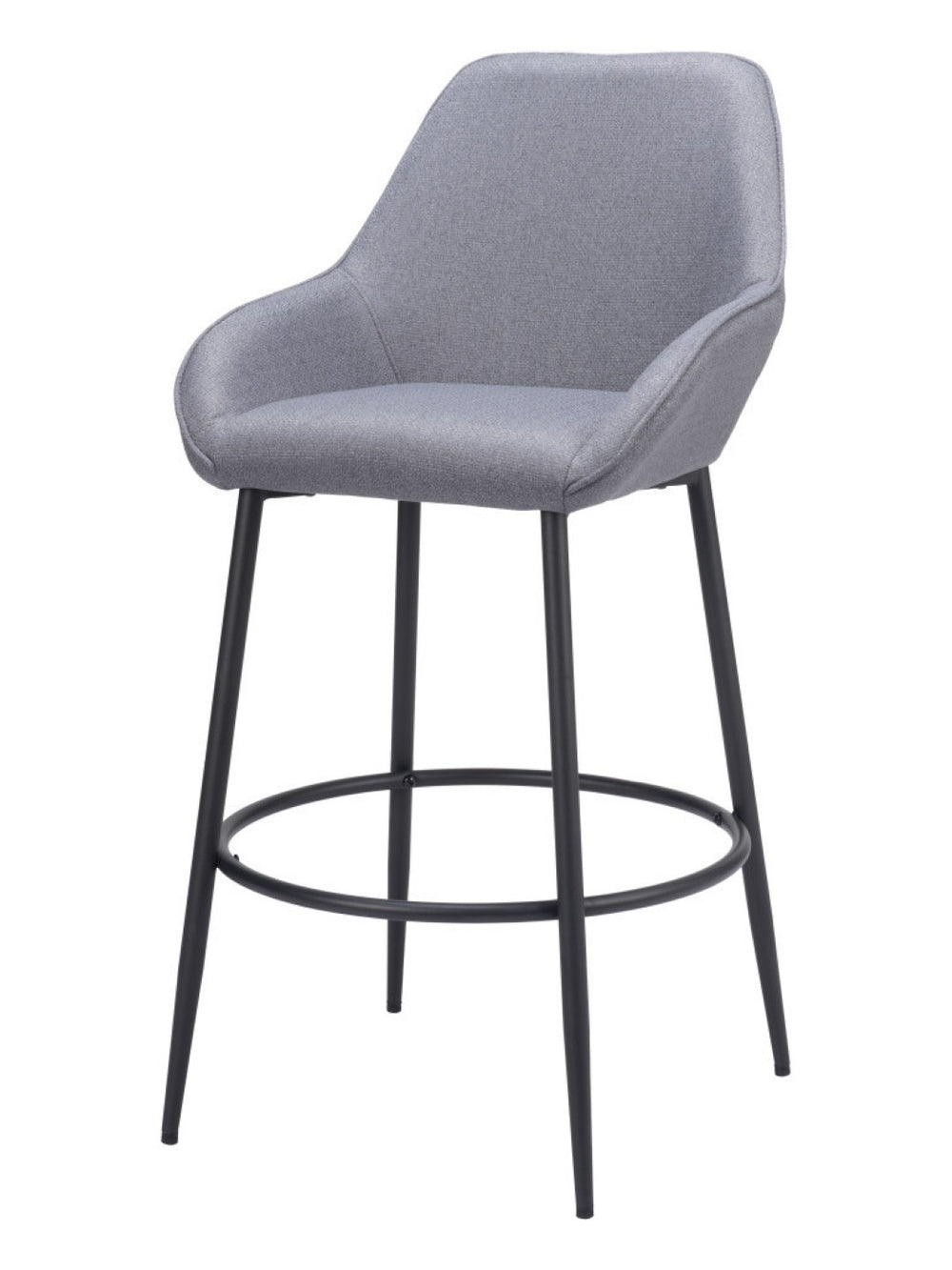 HomeRoots Set of Two Contemporary Gray Fabric Bar Chairs with Durable Steel Frame for Kitchen & Home Bars 555716