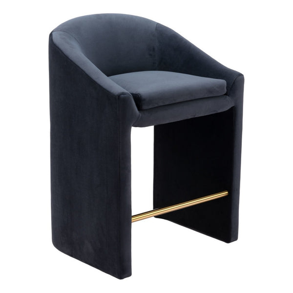 HomeRoots 26" Gray Velvet Counter Height Bar Chair with Gold Steel Frame - Stylish Comfort for Modern Spaces 555718