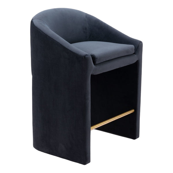 HomeRoots 26" Gray Velvet Counter Height Bar Chair with Gold Steel Frame - Stylish Comfort for Modern Spaces 555718