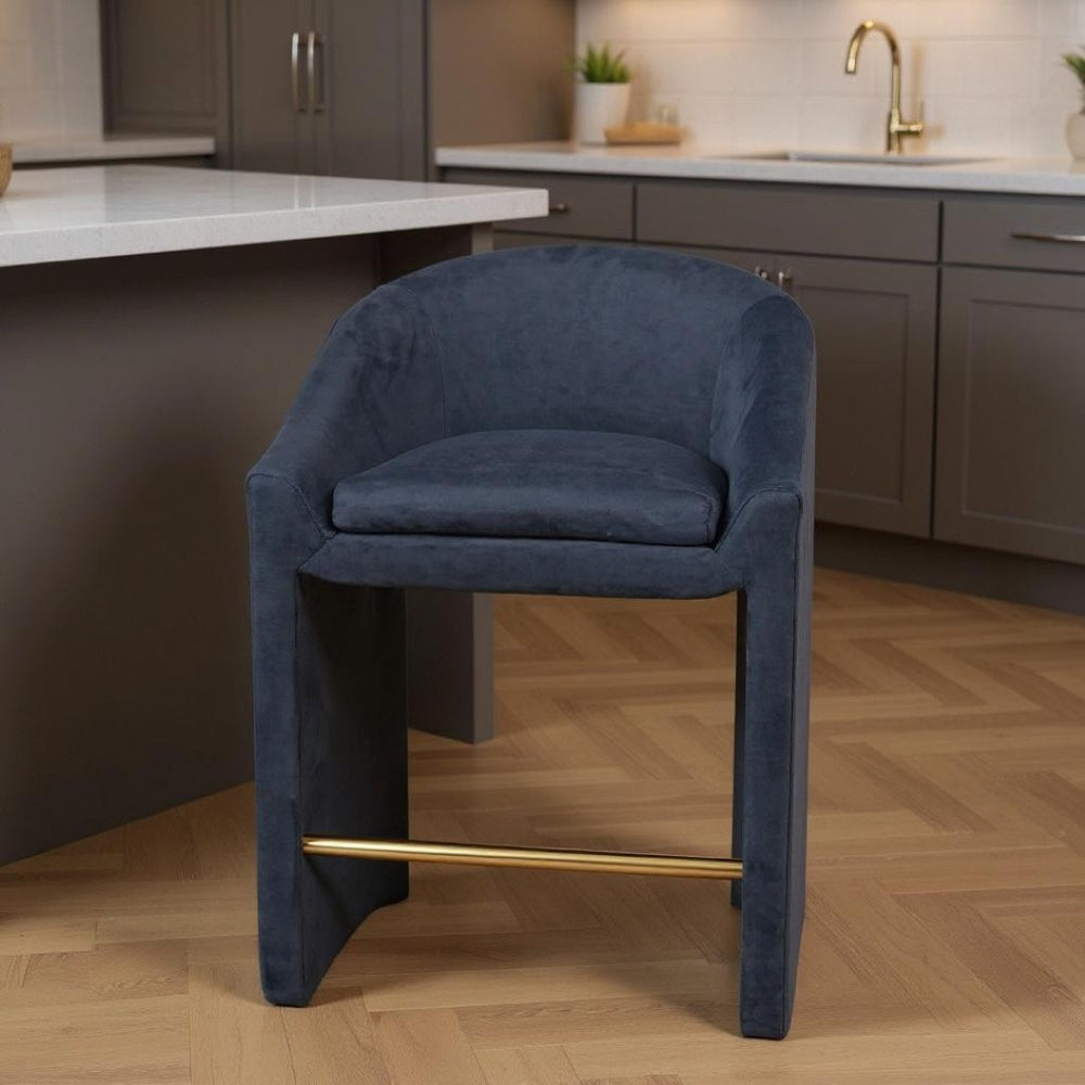 HomeRoots 26" Gray Velvet Counter Height Bar Chair with Gold Steel Frame - Stylish Comfort for Modern Spaces 555718