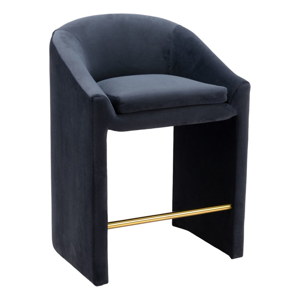 HomeRoots 26" Gray Velvet Counter Height Bar Chair with Gold Steel Frame - Stylish Comfort for Modern Spaces 555718