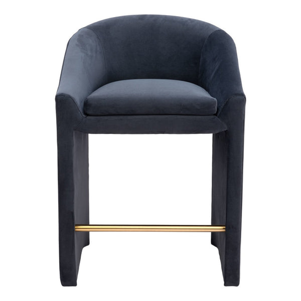 HomeRoots 26" Gray Velvet Counter Height Bar Chair with Gold Steel Frame - Stylish Comfort for Modern Spaces 555718