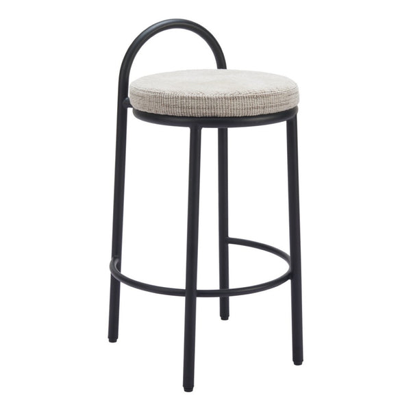 HomeRoots Set of Two Chic 26" Beige Chenille & Black Steel Low Back Bar Chairs for Modern Home Decor 555719