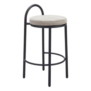 HomeRoots Set of Two Chic 26" Beige Chenille & Black Steel Low Back Bar Chairs for Modern Home Decor 555719