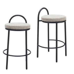 HomeRoots Set of Two Chic 26" Beige Chenille & Black Steel Low Back Bar Chairs for Modern Home Decor 555719