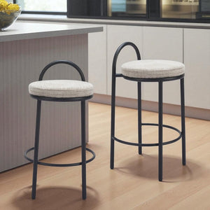 HomeRoots Set of Two Chic 26" Beige Chenille & Black Steel Low Back Bar Chairs for Modern Home Decor 555719