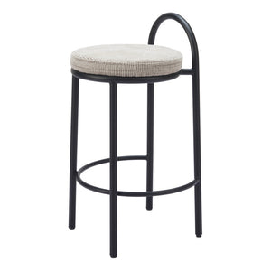 HomeRoots Set of Two Chic 26" Beige Chenille & Black Steel Low Back Bar Chairs for Modern Home Decor 555719