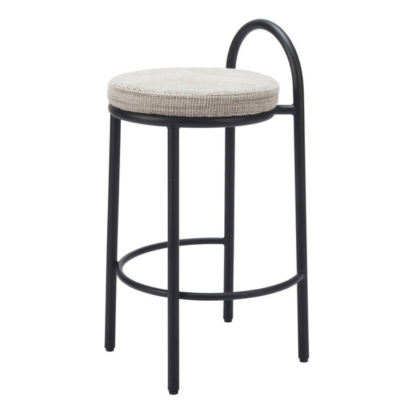 HomeRoots Set of Two Chic 26" Beige Chenille & Black Steel Low Back Bar Chairs for Modern Home Decor 555719