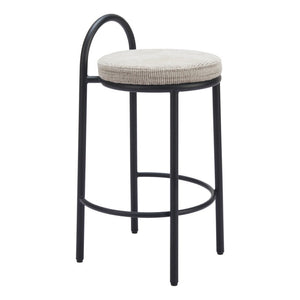 HomeRoots Set of Two Chic 26" Beige Chenille & Black Steel Low Back Bar Chairs for Modern Home Decor 555719