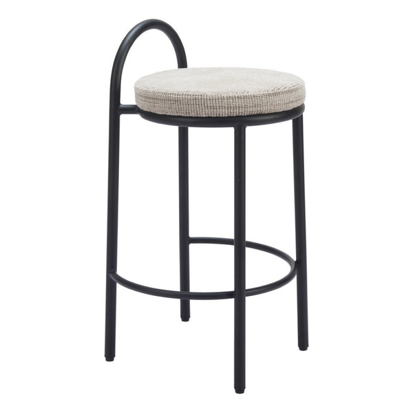 HomeRoots Set of Two Chic 26" Beige Chenille & Black Steel Low Back Bar Chairs for Modern Home Decor 555719