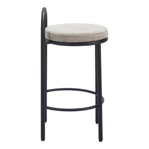 HomeRoots Set of Two Chic 26" Beige Chenille & Black Steel Low Back Bar Chairs for Modern Home Decor 555719