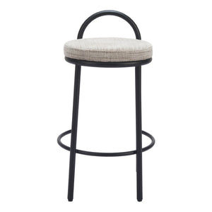 HomeRoots Set of Two Chic 26" Beige Chenille & Black Steel Low Back Bar Chairs for Modern Home Decor 555719