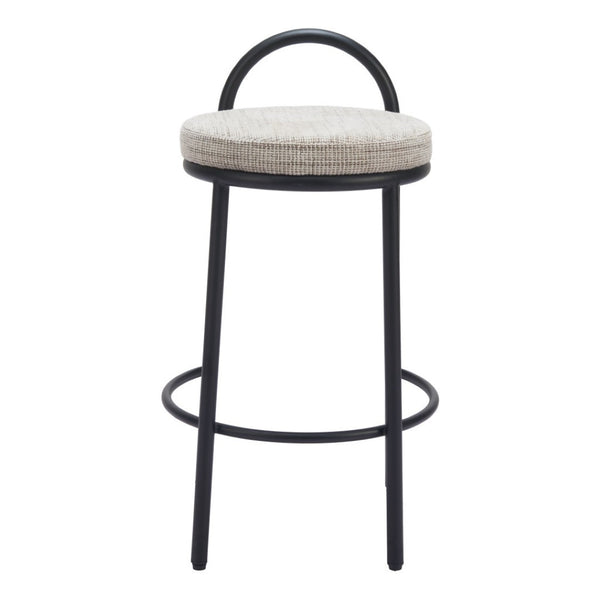 HomeRoots Set of Two Chic 26" Beige Chenille & Black Steel Low Back Bar Chairs for Modern Home Decor 555719