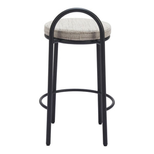 HomeRoots Set of Two Chic 26" Beige Chenille & Black Steel Low Back Bar Chairs for Modern Home Decor 555719