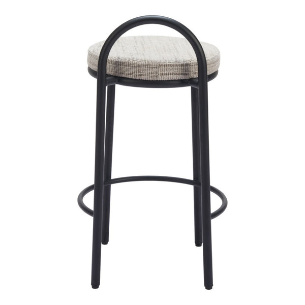 HomeRoots Set of Two Chic 26" Beige Chenille & Black Steel Low Back Bar Chairs for Modern Home Decor 555719