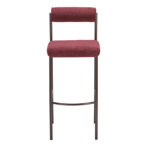 Homeroots Set Of Two 30" Red And Bronze Shearling And Steel Low Back Bar Height Bar Chairs   555720