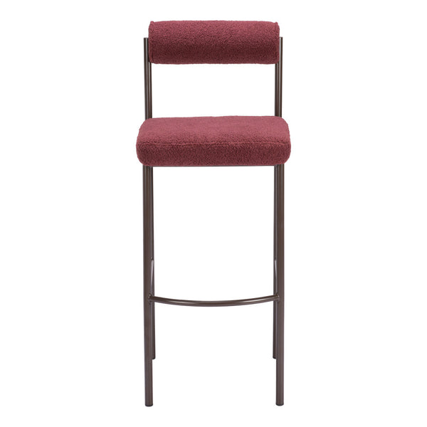 Homeroots Set Of Two 30" Red And Bronze Shearling And Steel Low Back Bar Height Bar Chairs   555720