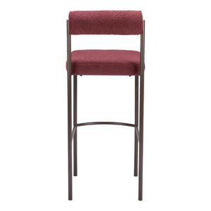 Homeroots Set Of Two 30" Red And Bronze Shearling And Steel Low Back Bar Height Bar Chairs   555720