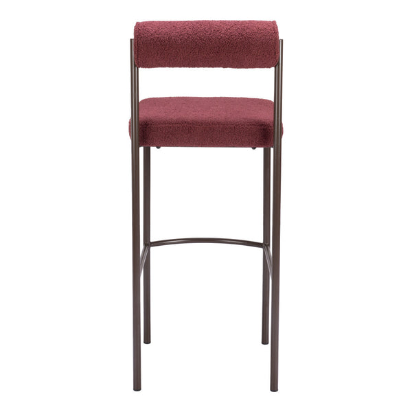 Homeroots Set Of Two 30" Red And Bronze Shearling And Steel Low Back Bar Height Bar Chairs   555720