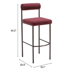 HomeRoots Set of Two 30" Red Shearling & Bronze Steel Low-Back Bar Chairs for Modern Kitchen Elegance 555720