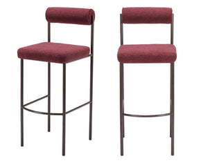 Homeroots Set Of Two 30" Red And Bronze Shearling And Steel Low Back Bar Height Bar Chairs   555720