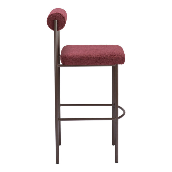 Homeroots Set Of Two 30" Red And Bronze Shearling And Steel Low Back Bar Height Bar Chairs   555720