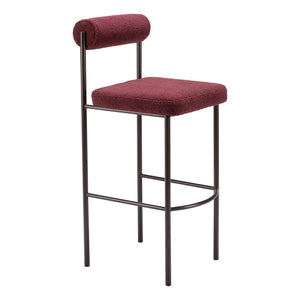 Homeroots Set Of Two 30" Red And Bronze Shearling And Steel Low Back Bar Height Bar Chairs   555720
