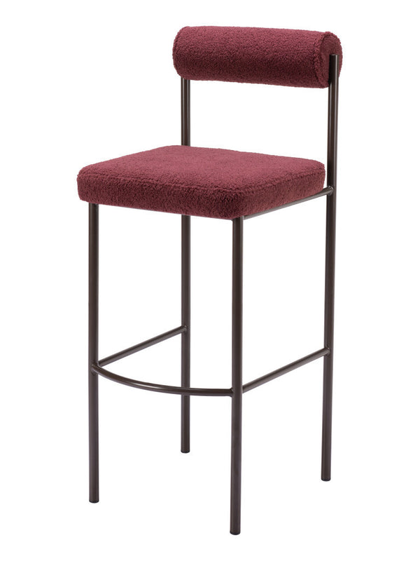 Homeroots Set Of Two 30" Red And Bronze Shearling And Steel Low Back Bar Height Bar Chairs   555720