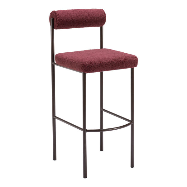 Homeroots Set Of Two 30" Red And Bronze Shearling And Steel Low Back Bar Height Bar Chairs   555720