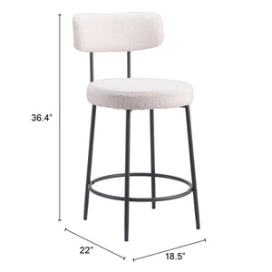 HomeRoots Set of Two Stylish 25" Ivory Shearling & Black Steel Low Back Bar Chairs for Modern Spaces 555722