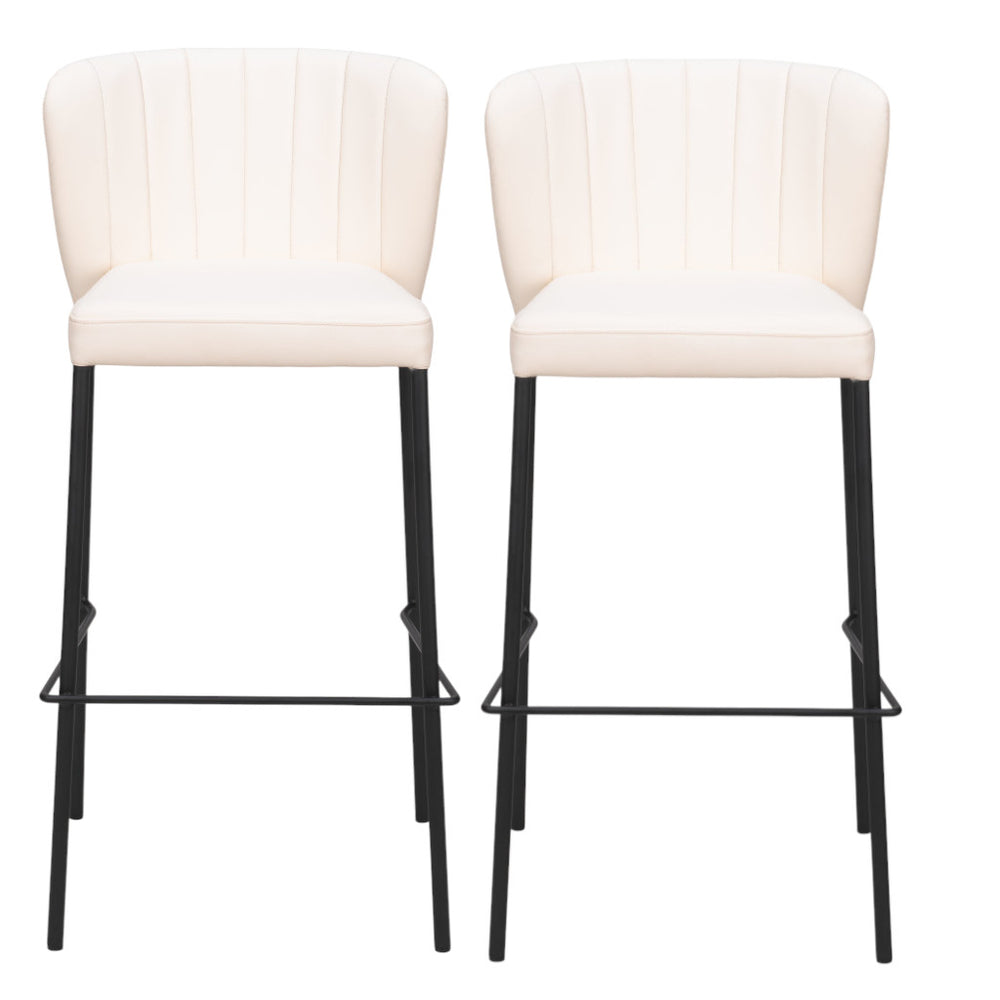 Homeroots Set Of Two 29" Cream And Black Faux Leather And Steel Bar Height Bar Chairs   555723