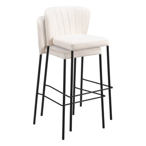 HomeRoots Set of Two 29" Cream & Black Faux Leather Bar Stools with Steel Frame for Modern Home Décor 555723