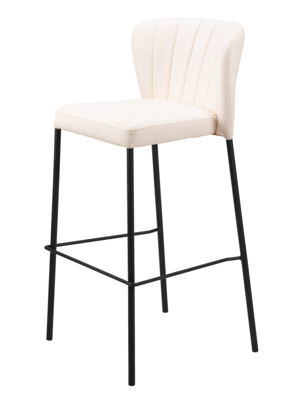 HomeRoots Set of Two 29" Cream & Black Faux Leather Bar Stools with Steel Frame for Modern Home Décor 555723