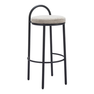 HomeRoots Set of Two Stylish Beige Chenille Low Back Bar Height Chairs with Black Steel Frame for Comfort 555725