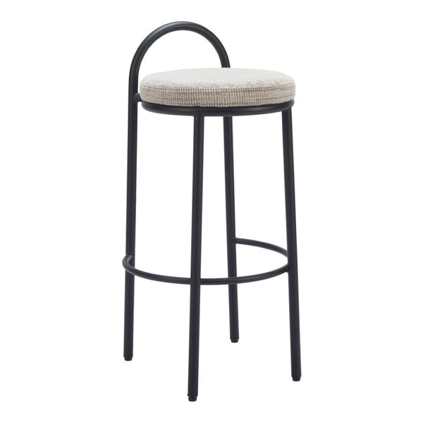 HomeRoots Set of Two Stylish Beige Chenille Low Back Bar Height Chairs with Black Steel Frame for Comfort 555725