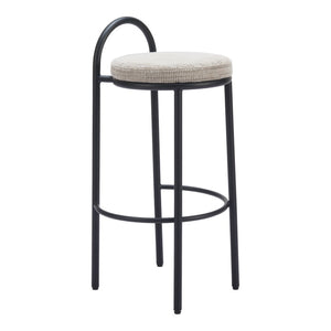 HomeRoots Set of Two Stylish Beige Chenille Low Back Bar Height Chairs with Black Steel Frame for Comfort 555725