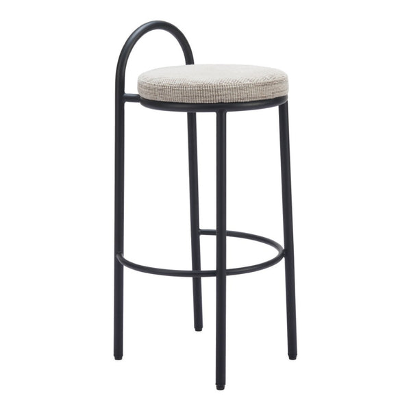 HomeRoots Set of Two Stylish Beige Chenille Low Back Bar Height Chairs with Black Steel Frame for Comfort 555725